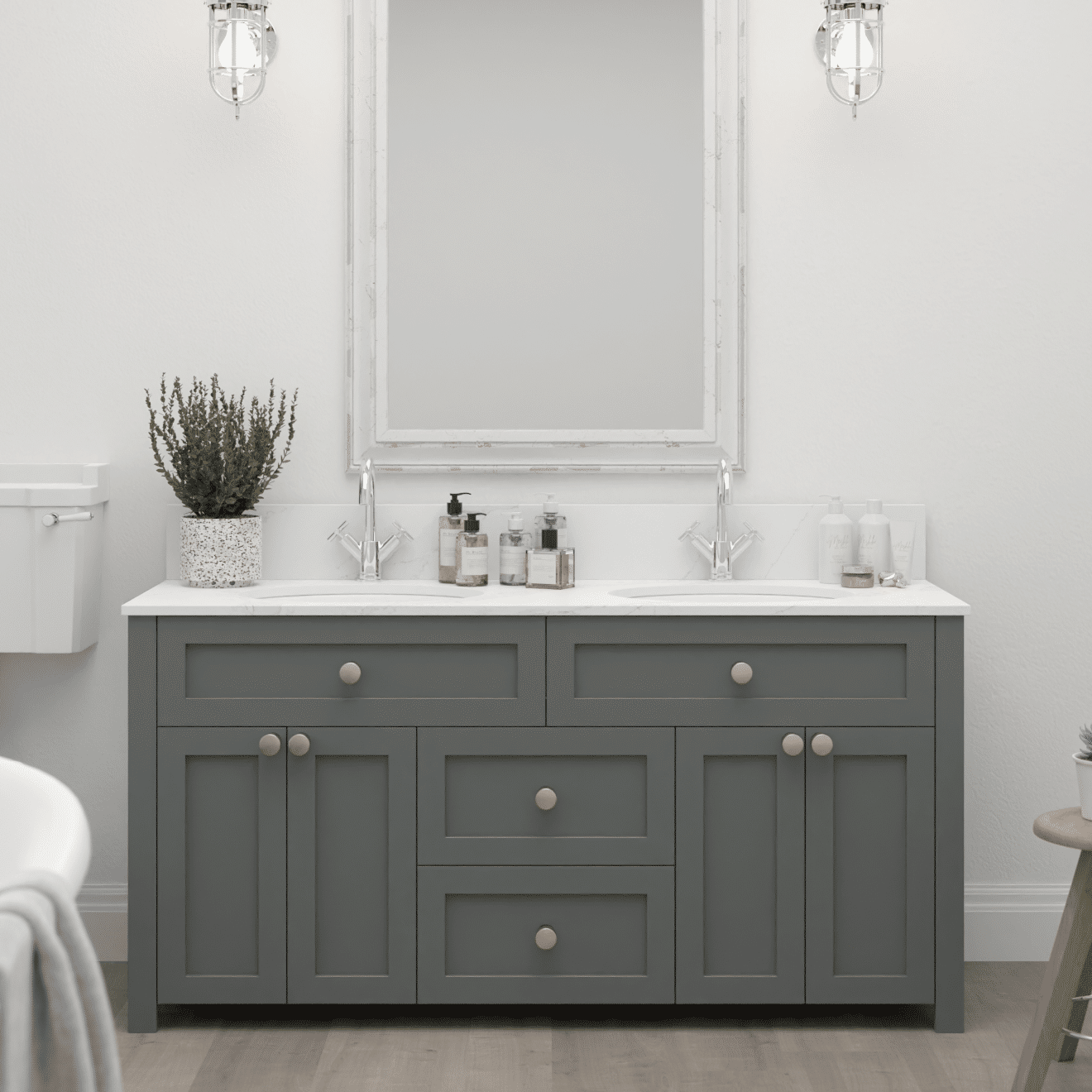 Large double shaker style vanity unit with undermounted sinks